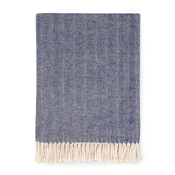 SFERRA Celine Herringbone Throw in Navy and Cream 100% Cotton Brand New